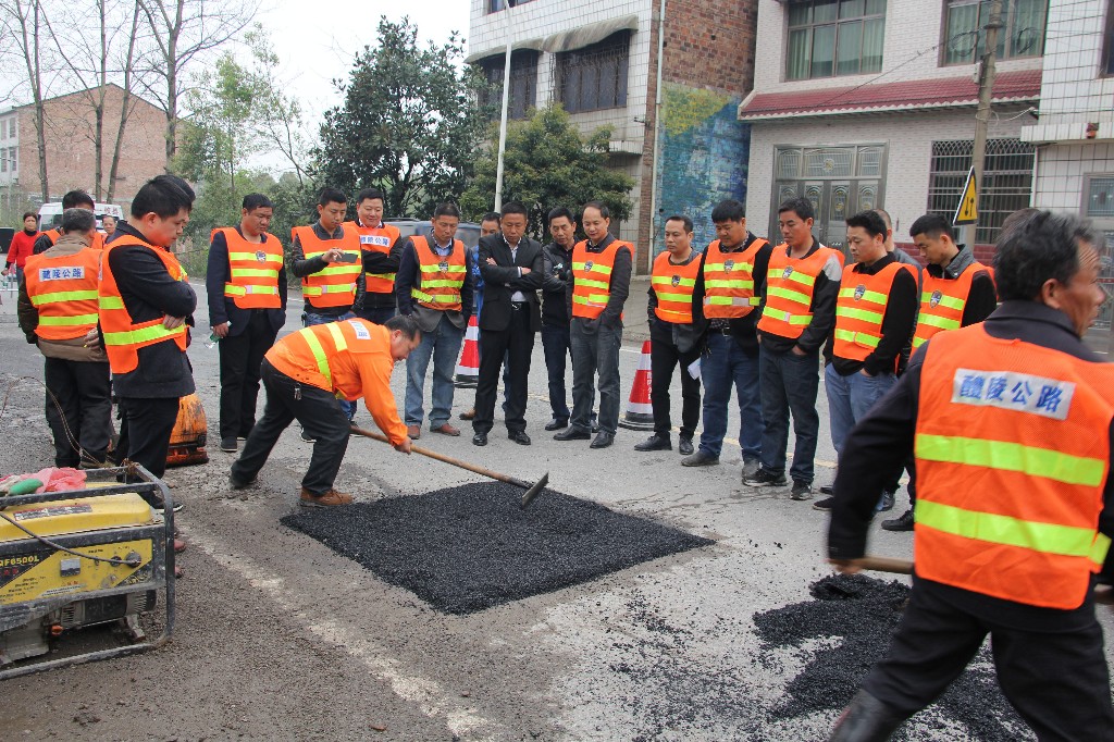 醴陵市公路局召开沥青路面坑槽修补标准化作业现场观摩培训会