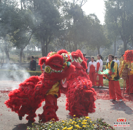 今日，攸县党政机关院内“龙腾狮舞”好吉祥