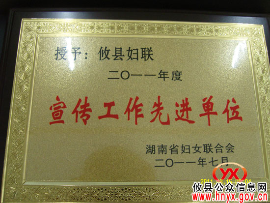 攸县妇联被省妇联授予“2011年度宣传工作先进单位”