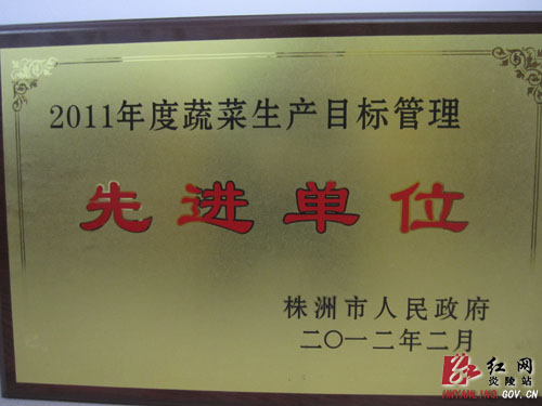 炎陵县荣获＂全市2011年度蔬菜生产目标管理先进单位＂