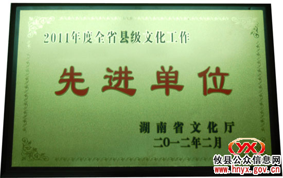 攸县文体广新局获评“2011年度全省文化工作先进单位”