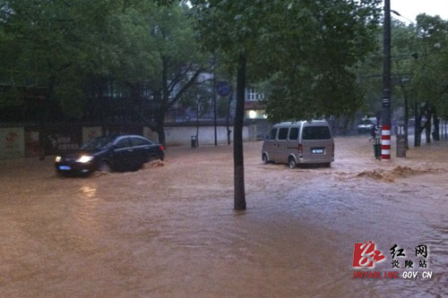 炎陵普降暴雨 县城多处遭受涝灾（图片新闻）