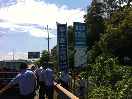 芦淞区城管大队西南片区对南环线上违章广告牌展开专项整治行动