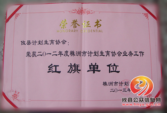 攸县计生协喜获市“红旗单位”称号
