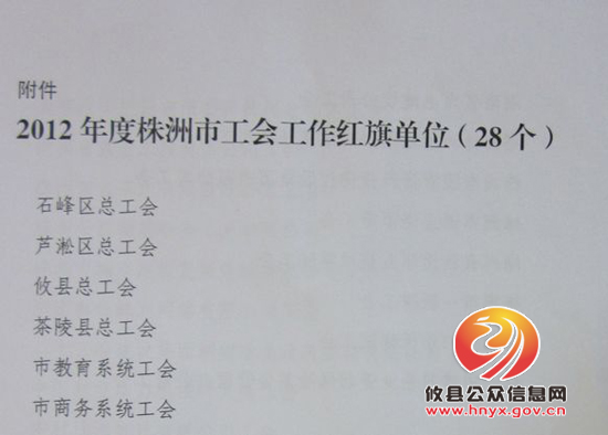 攸县总工会荣获株洲市工会工作红旗单位