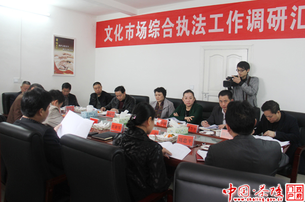 杨小幼来茶调研文化市场综合执法工作