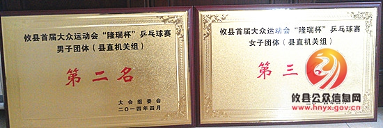 城管局荣获攸县首届大众体育运动会乒乓球赛男子二等奖