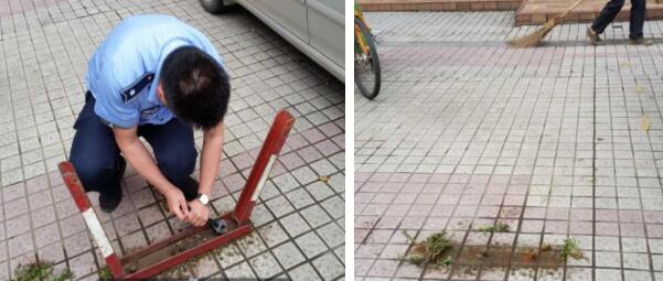 芦淞城管大队拆除违规私设地锁