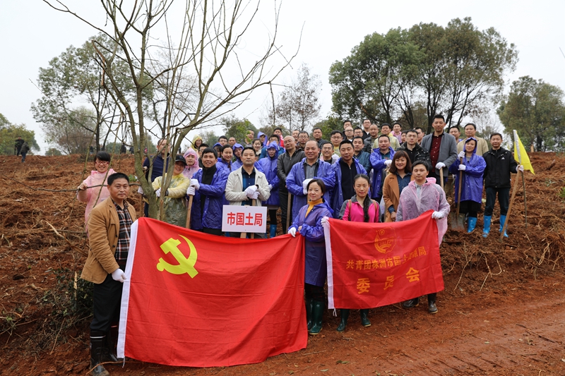 3月9日，我局干部职工在天元区群丰镇长岭社区开展义务植树活动