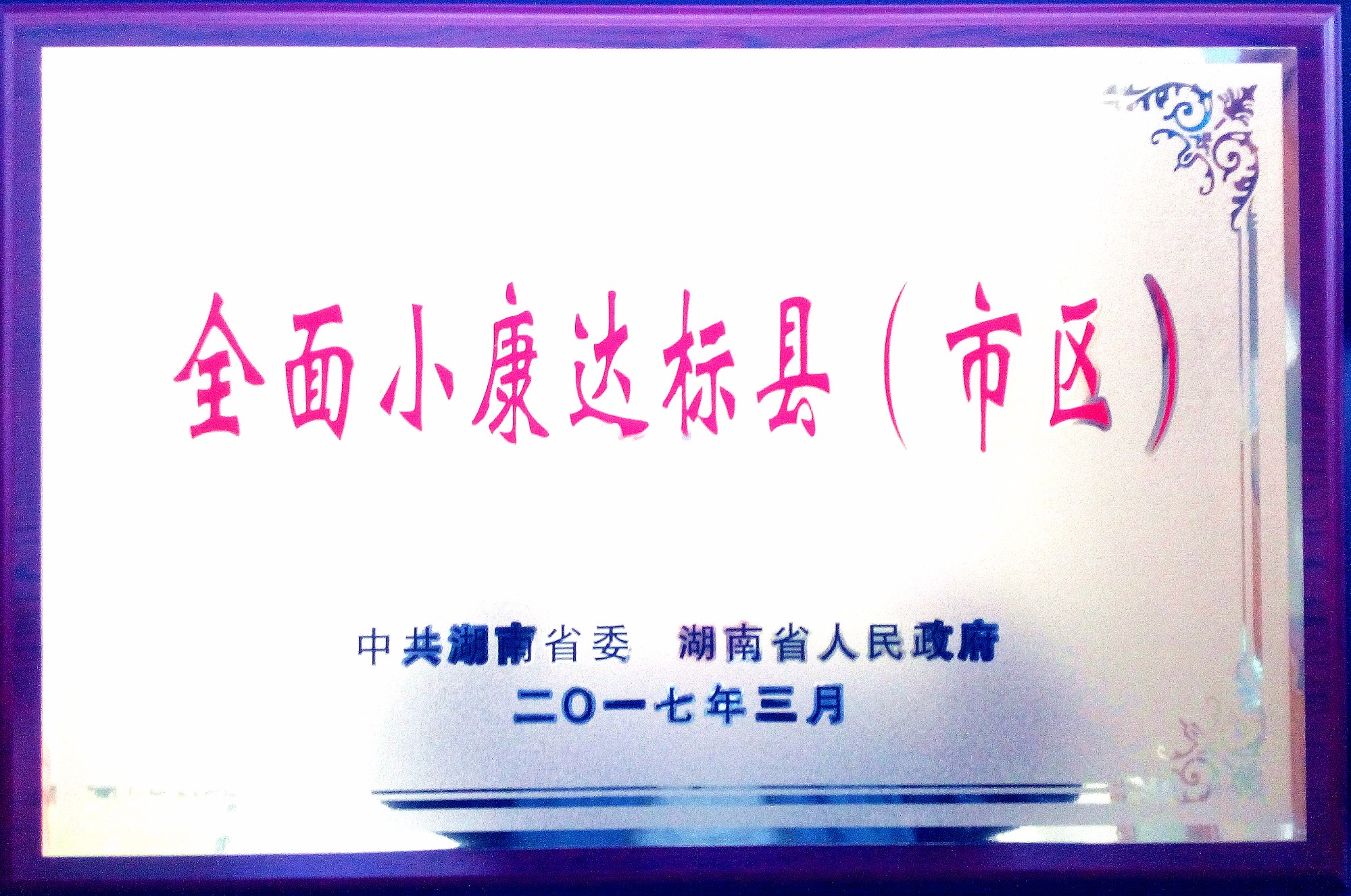 我区小康社会全面达标并荣获省先进