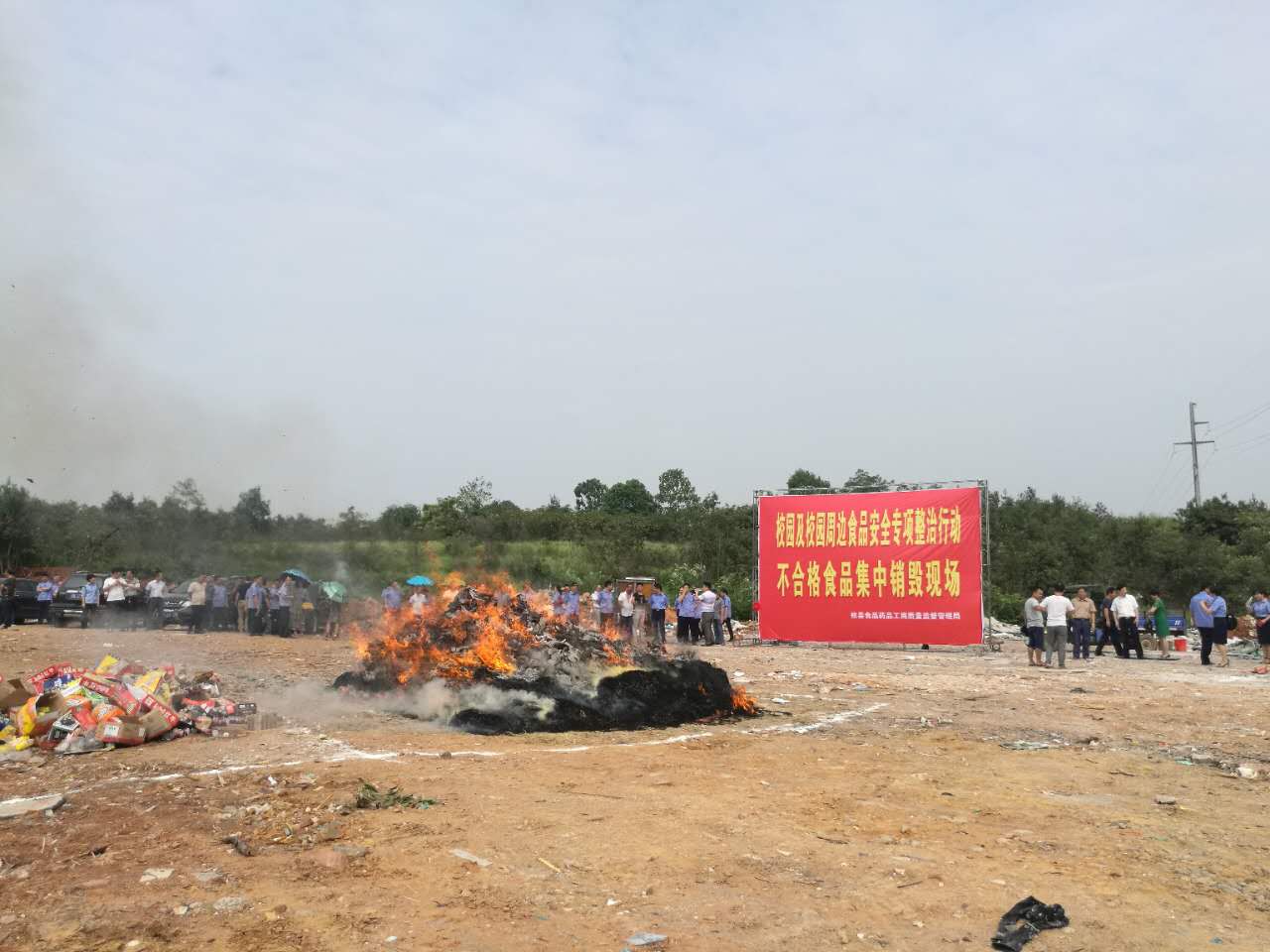 攸县食品药品工商质量监督管理局​对校园及校园周边食品安全专项整治行动不合格食品进行集中销毁