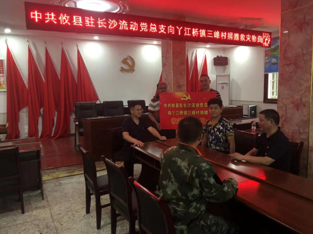 情满丫江攸县驻长沙流动党总支向丫江桥镇三峰村捐赠救灾物资
