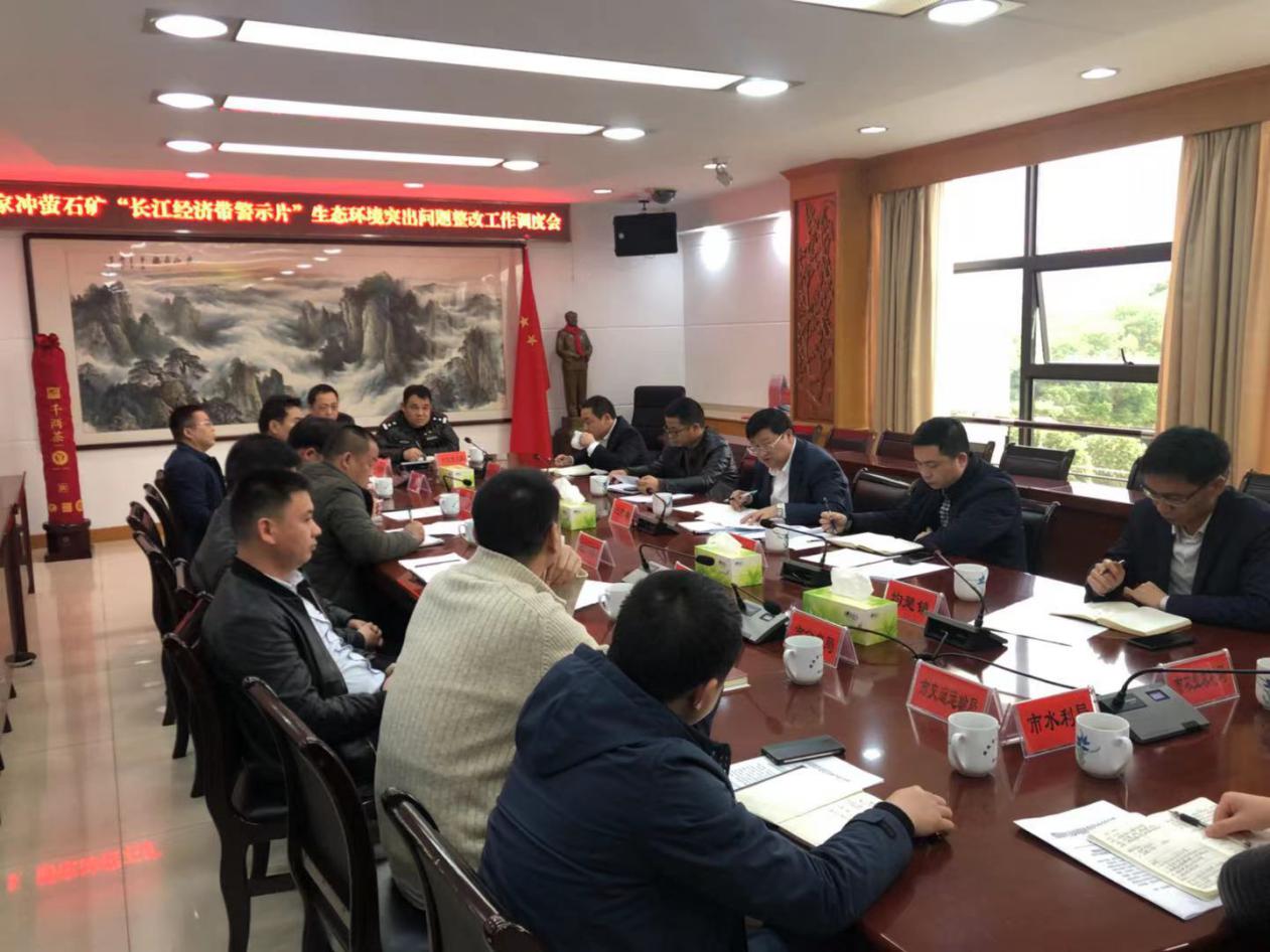 市人民政府副市长王吉祥主持召开潘家冲萤石矿"长江经济带警示片"生态环境突出问题整改工作调度会