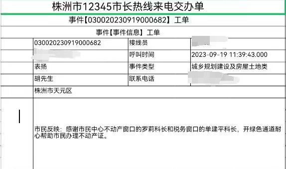 实力赢赞！市民致电“12345”市长热线“隔空”点名表扬不动产