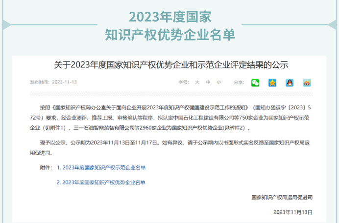 中晟全肽荣获“2023年度国家知识产权优势企业”称号