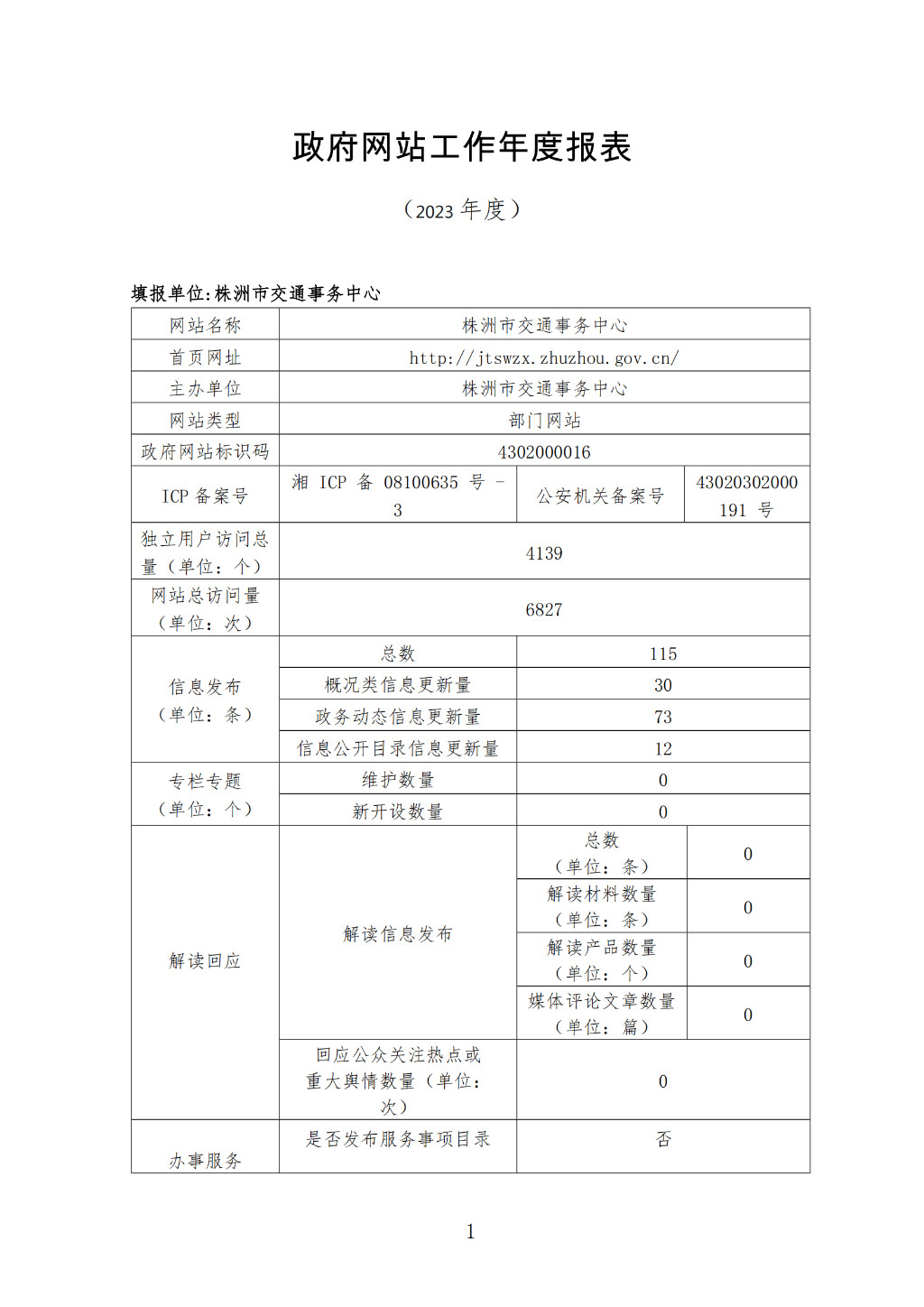 株洲市交通事务中心2023年政府网站工作年度报表