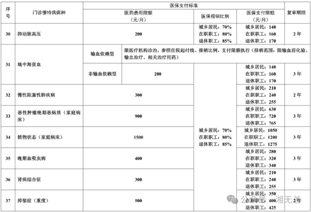 湖南医保·慢特病门诊待遇大全
