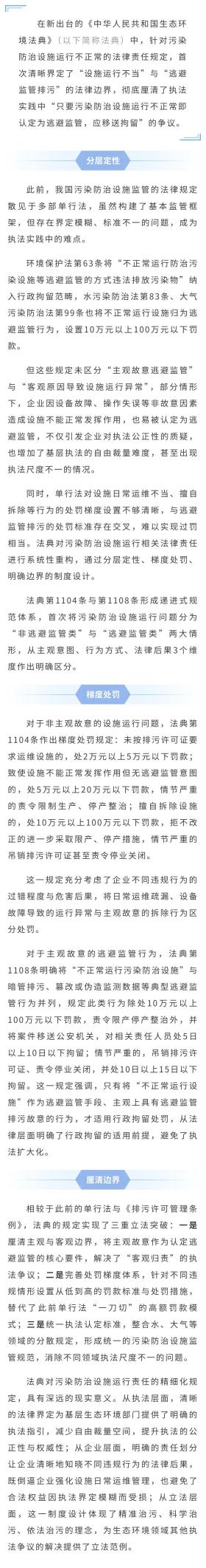 学"典"知法丨生态环境法典明确：设施运行不当≠逃避监管排污